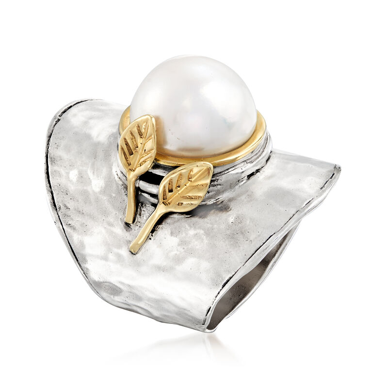 11-12mm Cultured Pearl Ring in Sterling Silver and 14kt Yellow Gold image number 2
