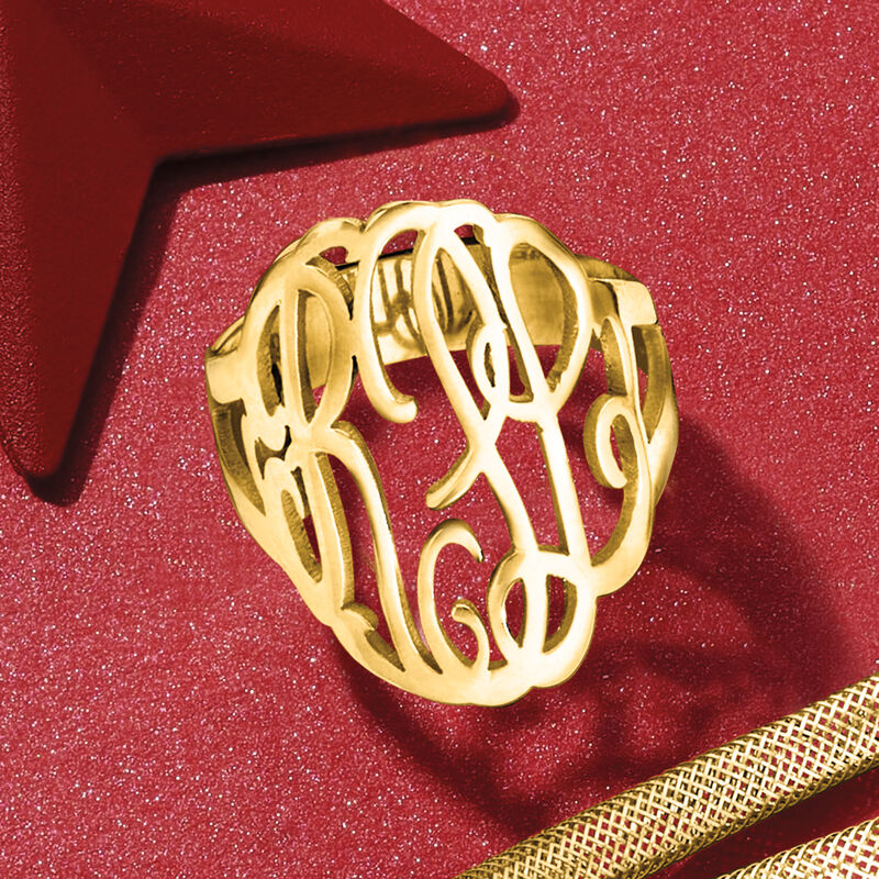 24kt Gold Over Sterling Personalized Monogram Ring image number 3