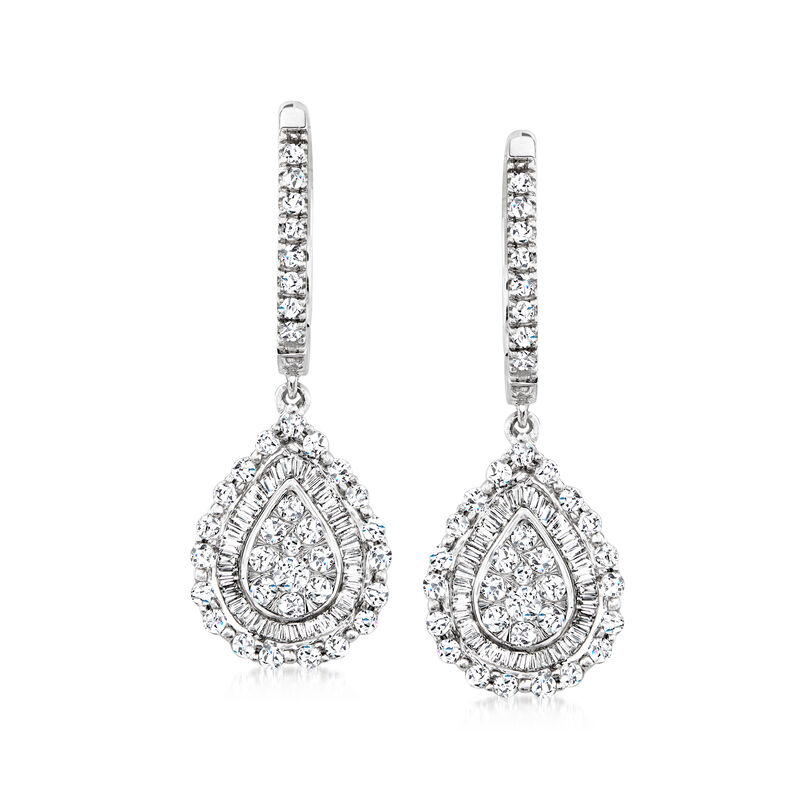 C. 1990 Vintage 1.40 ct. t.w. Diamond Teardrop Earrings in 14kt White Gold image number 0