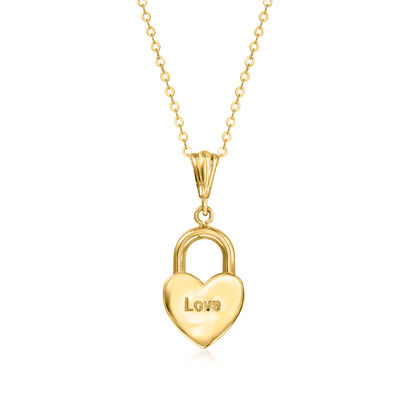 Italian 10kt Yellow Gold "Love" Heart Lock Pendant