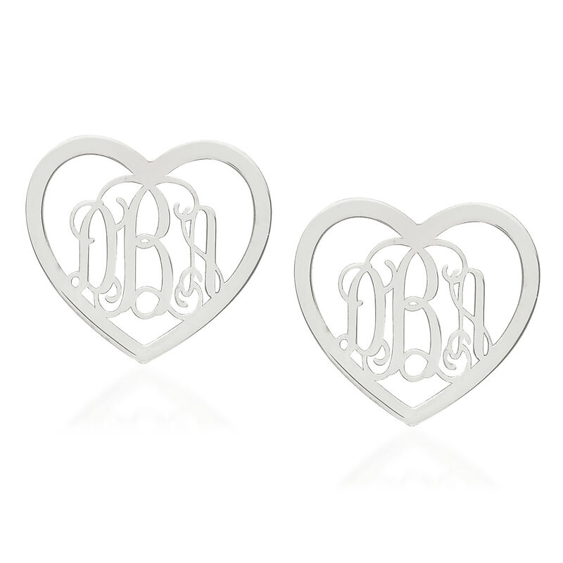 Sterling Silver Small Laser Polished Heart Monogram Post Earrings image number 0