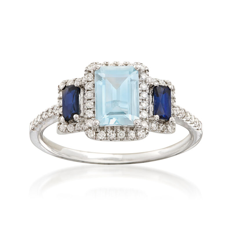 .90 Carat Aquamarine and .52 ct. t.w. Multi-Stone Ring in 14kt White Gold image number 0
