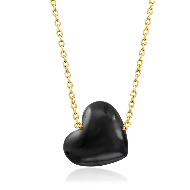 August/Black Spinel - Puffy Birthstone Heart Necklace in 18kt Gold Over Sterling. 18" image number 0