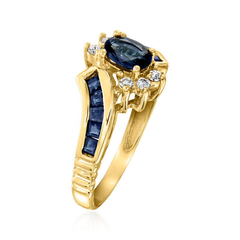 C. 1980 Vintage 1.20 ct. t.w. Sapphire Ring with .18 ct. t.w. Diamonds in 14kt Yellow Gold. Size 6.5 image number 2