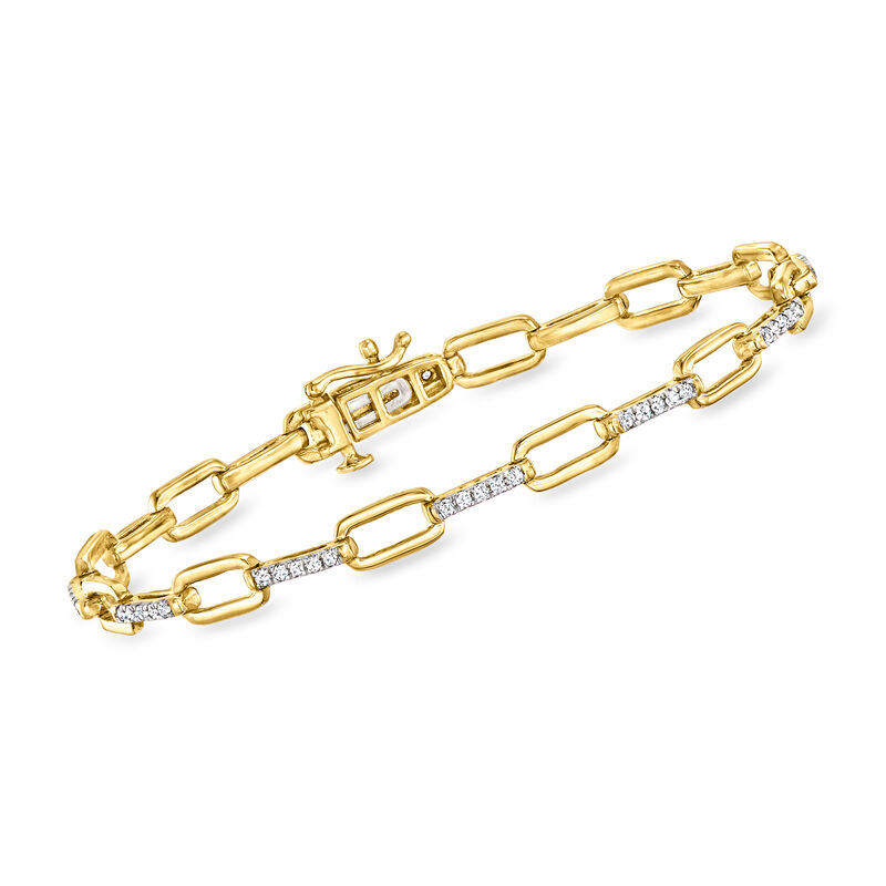.50 ct. t.w. Diamond Paper Clip Link Bracelet in 18kt Gold Over Sterling. 7&quot; image number 0