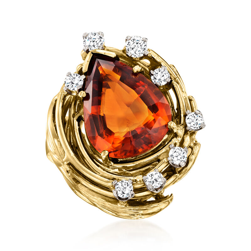 C. 1970 Vintage 4.15 Carat Citrine and .45 ct. t.w. Diamond Swirl Ring in 14kt Yellow Gold image number 0