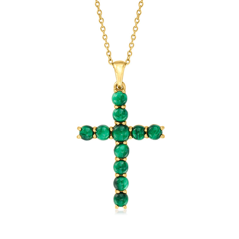 Malachite Cross Pendant Necklace in 18kt Gold Over Sterling image number 0