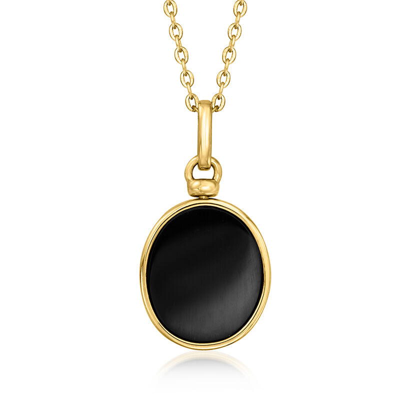 Mother-of-Pearl and Onyx Reversible Pendant Necklace in 18kt Gold Over Sterling. 20" image number 2