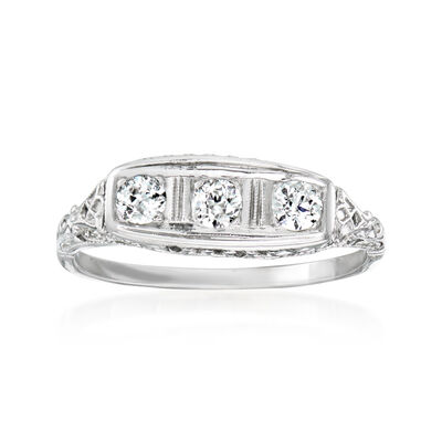 C. 1950 Vintage .30 ct. t.w. Diamond Three-Stone Ring in 14kt and 18kt White Gold