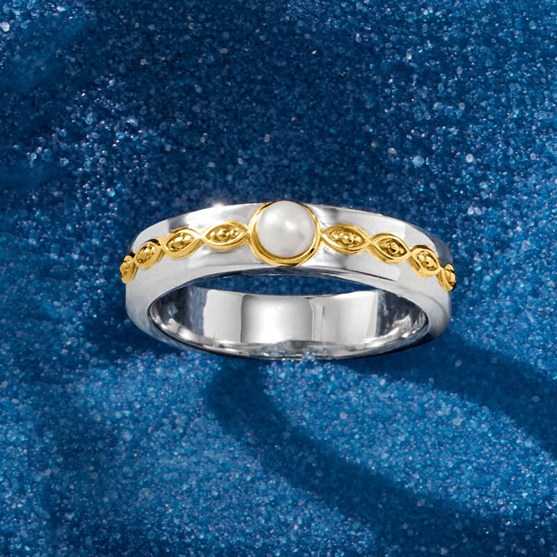 3.5-4mm Cultured Pearl Ring in Two-Tone Sterling Silver image number 3