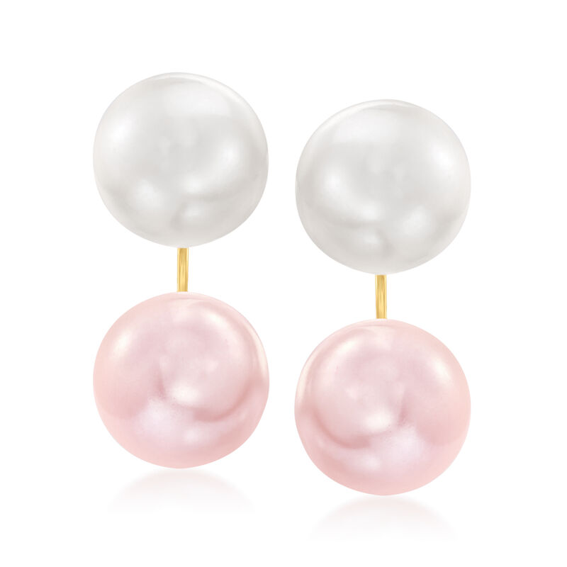 8.5-9mm White and Pink Cultured Pearl Drop Earrings in 14kt Yellow Gold image number 0