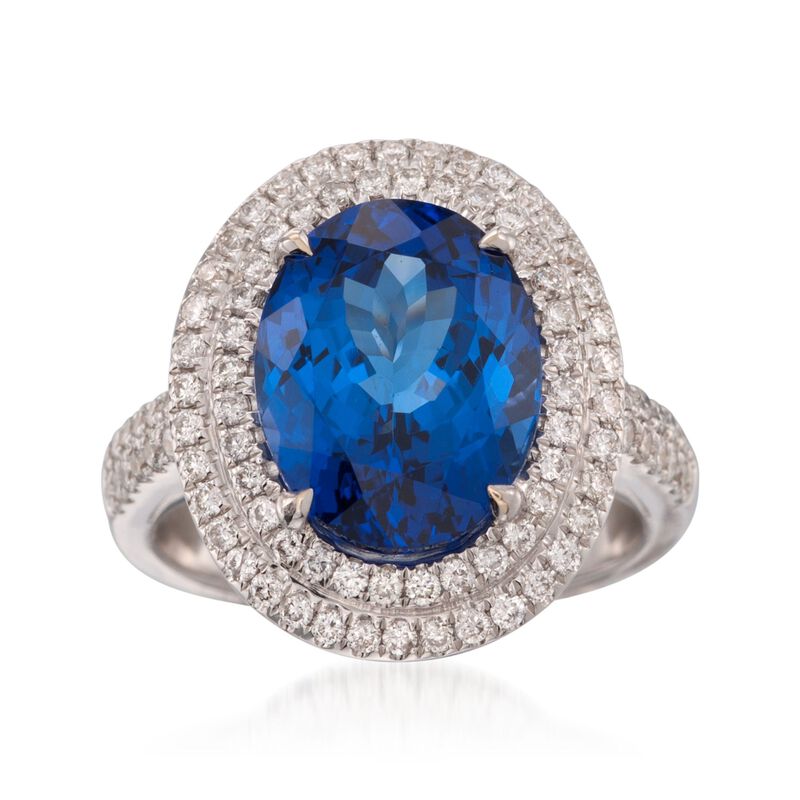 7.45 Carat Tanzanite and .75 ct. t.w. Diamond Ring in 18kt White Gold image number 0