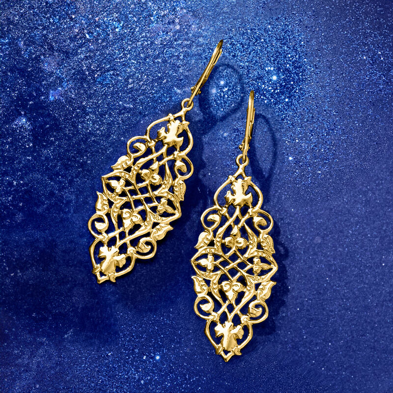 18kt Gold Over Sterling Filigree Drop Earrings image number 2
