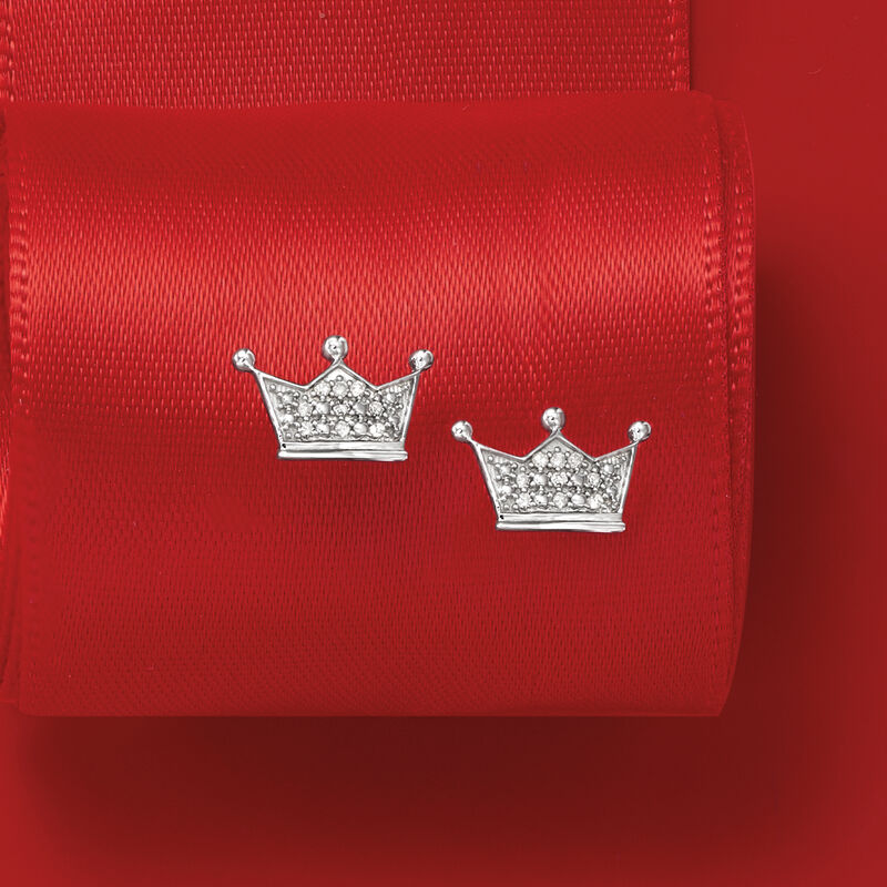 Diamond-Accented Crown Earrings in 14kt White Gold image number 2