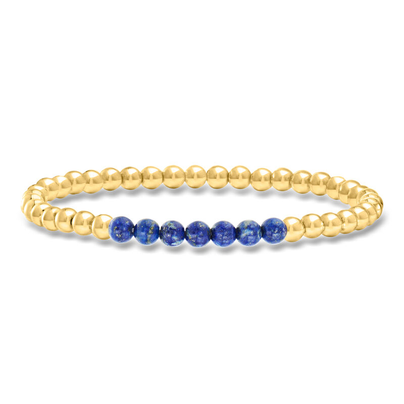 4-4.5mm Lapis and 18kt Gold Vermeil Bead Stretch Bracelet image number 0