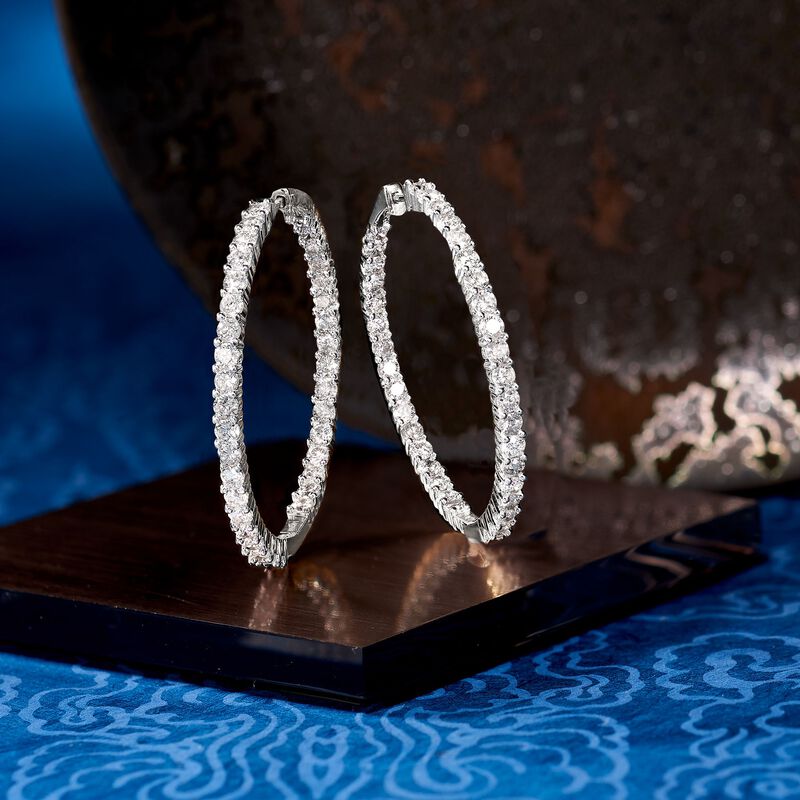 5.00 ct. t.w. Diamond Inside-Outside Hoop Earrings in 14kt White Gold. 1 1/2&quot; image number 3