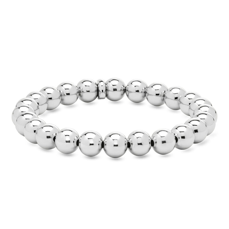 Italian 8mm Rhodium-Plated Bead Stretch Bracelet image number 0