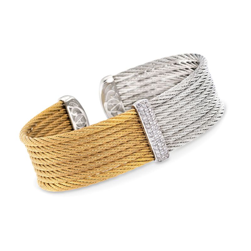 ALOR &quot;Classique&quot; .34 ct. t.w. Diamond Cuff Bracelet in Two-Tone Stainless Steel and 18kt White Gold. 7&quot; image number 0