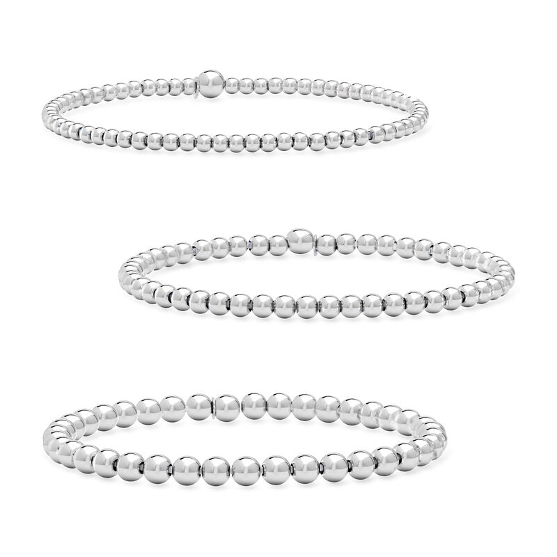 Italian Sterling Silver Jewelry Set: Three 3-5mm Bead Stretch Bracelets image number 0