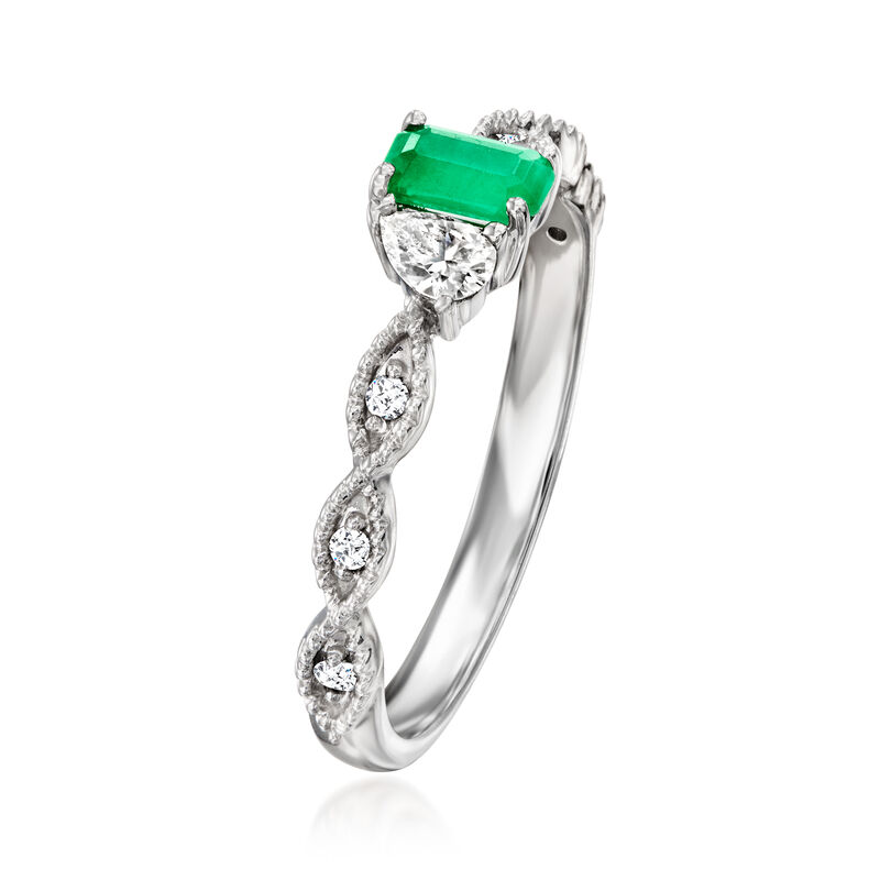 .20 Carat Emerald and .11 Carat Diamond Toi et Moi Ring with Diamonds in 14kt White Gold. Size 7 image number 2