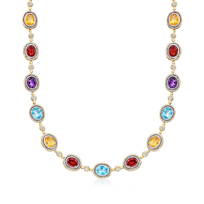 47.60 ct. t.w. Multi-Gemstone Necklace in Sterling Silver and 18kt Gold Over Sterling. 18&quot; image number 1