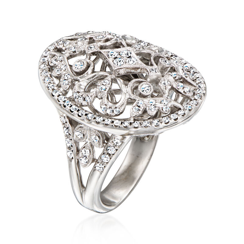 C. 2000 Vintage .75 ct. t.w. Diamond Openwork Ring in 18kt White Gold. Size 6.5 image number 2