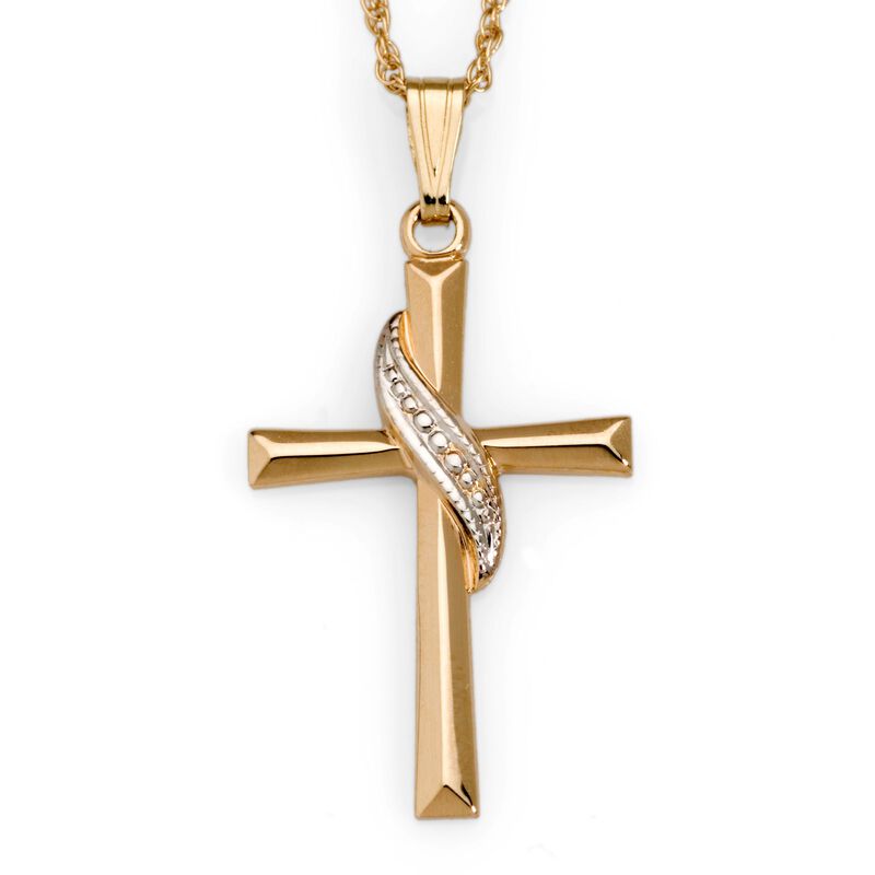 14kt Yellow Gold Sashed Cross Pendant Necklace image number 0