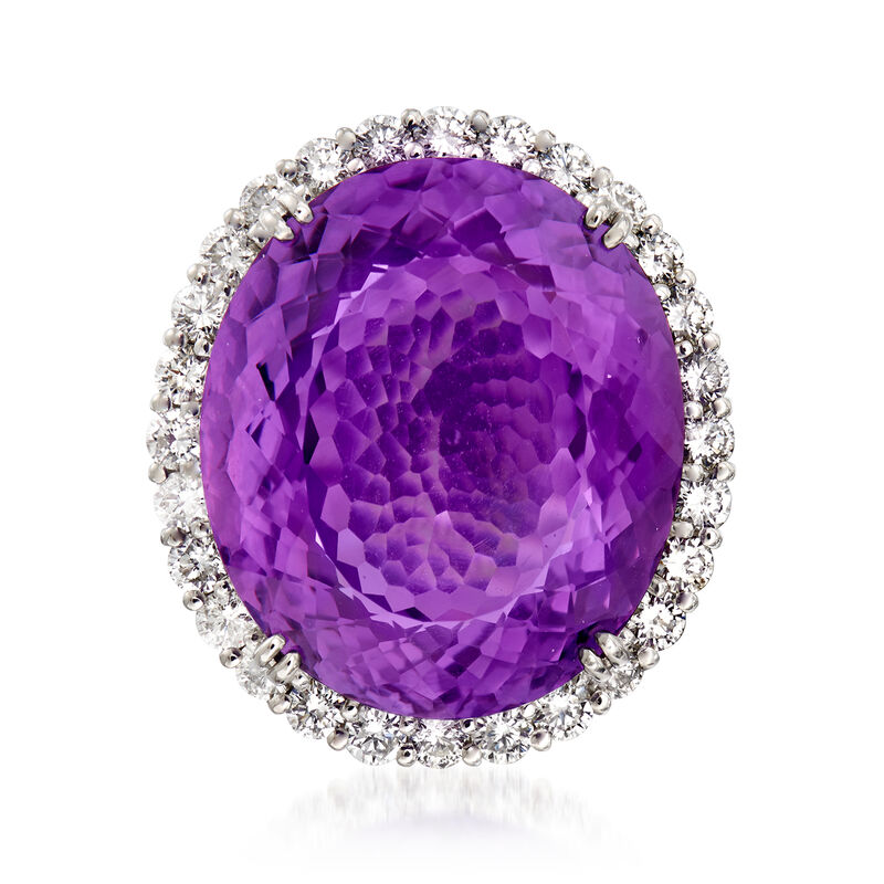 C. 1980 Vintage 21.10 Carat Amethyst and 1.23 ct. t.w. Diamond Ring in Platinum image number 0