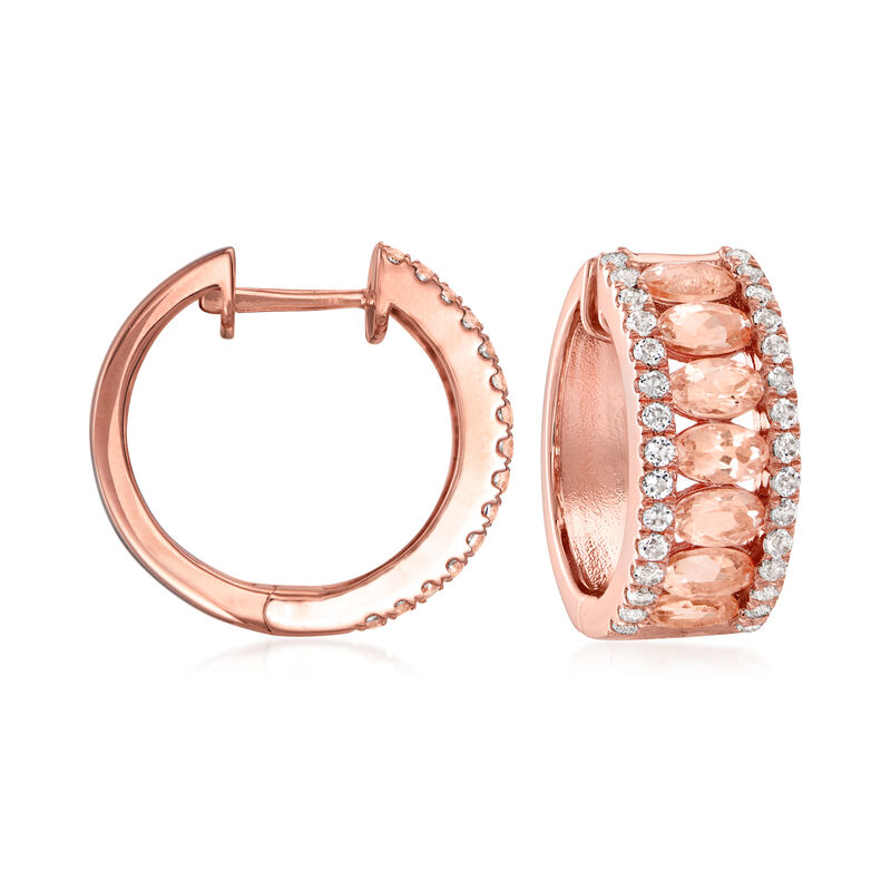 3.00 ct. t.w. Morganite and 1.20 ct. t.w. White Topaz Hoop Earrings in 18kt Rose Gold Over Sterling image number 0