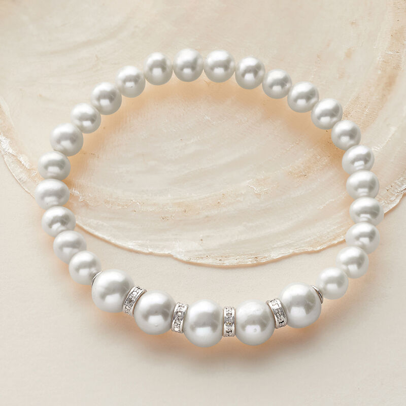 6-8.5mm Cultured Pearl and .25 ct. t.w. Diamond Stretch Bracelet with Sterling Silver image number 4
