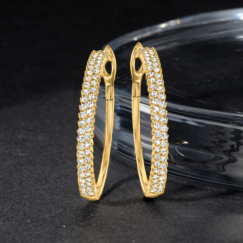 1.00 ct. t.w. Diamond Two-Row Hoop Earrings in 14kt Yellow Gold image number 2