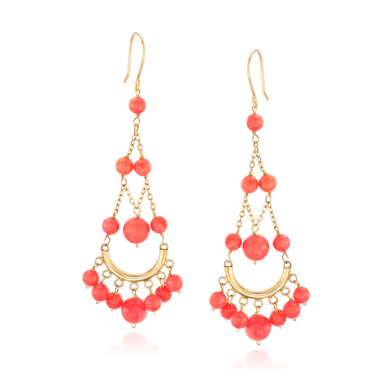 4-7mm Coral Chandelier Drop Earrings in 14kt Yellow Gold image number 0