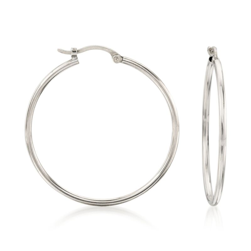 1.5mm 14kt White Gold Hoop Earrings image number 0