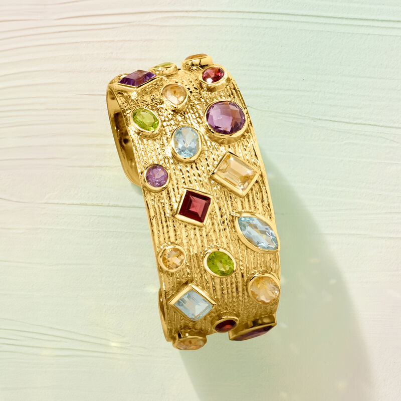 22.10 ct. t.w. Multi-Gemstone Cuff Bracelet in 18kt Gold Over Sterling image number 3
