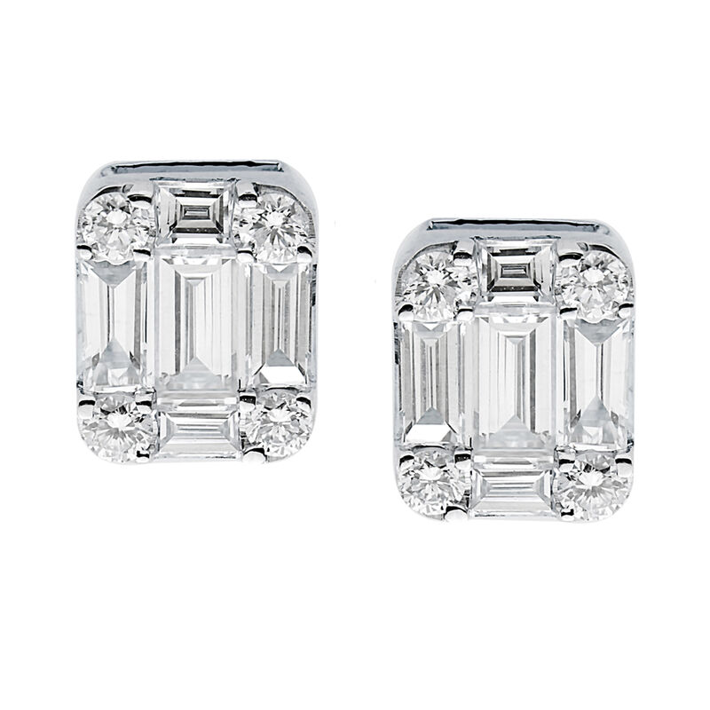 .64 ct. t.w. Baguette and Round Diamond Cluster Earrings in 18kt White Gold image number 0