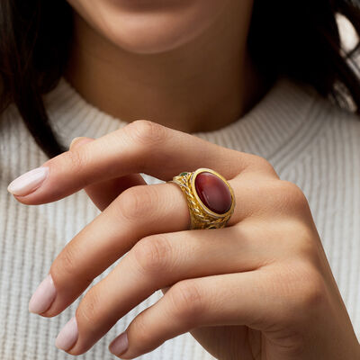 C. 1980 Vintage Carnelian Ring with .40 ct. t.w. Aventurine in 9kt Gold