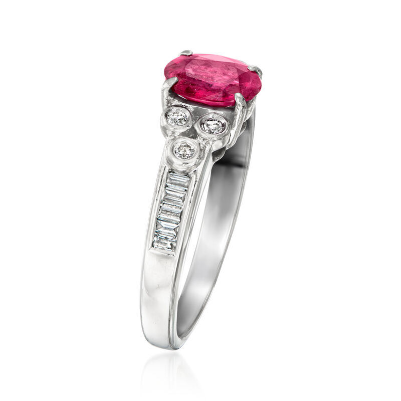 C. 1980 Vintage .93 Carat Ruby Ring with .22 ct. t.w. Diamonds in Platinum. Size 6 image number 2