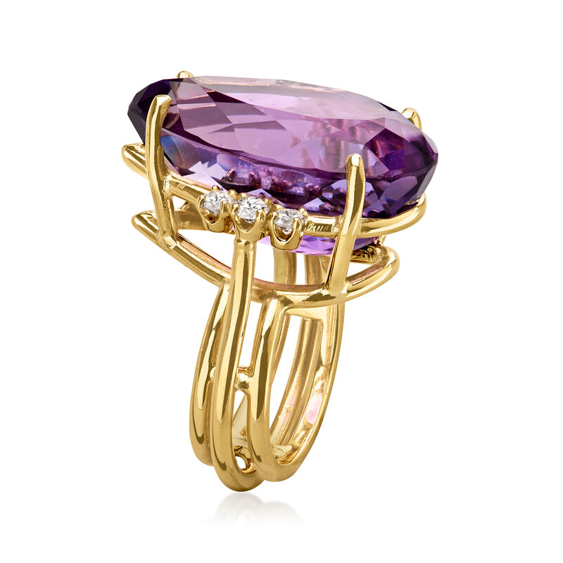 C. 1980 Vintage 22.00 Carat Amethyst Ring with .40 ct. t.w. Diamonds in 14kt Yellow Gold. Size 5 image number 2