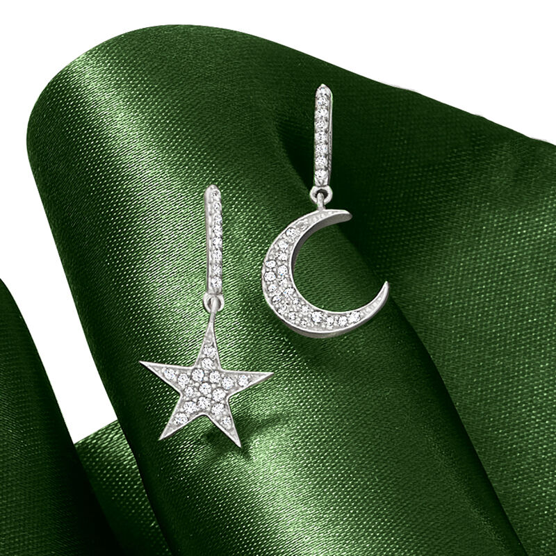 .29 ct. t.w. White Topaz Star and Moon Mismatched Drop Earrings in Sterling Silver. 3/4&quot; image number 5