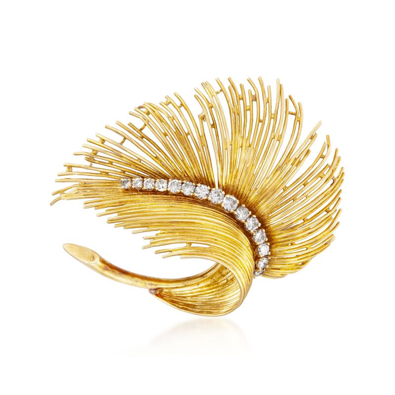 C. 1970 Vintage Tiffany Jewelry .75 ct. t.w. Diamond Leaf Pin in 18kt Yellow Gold image number 0