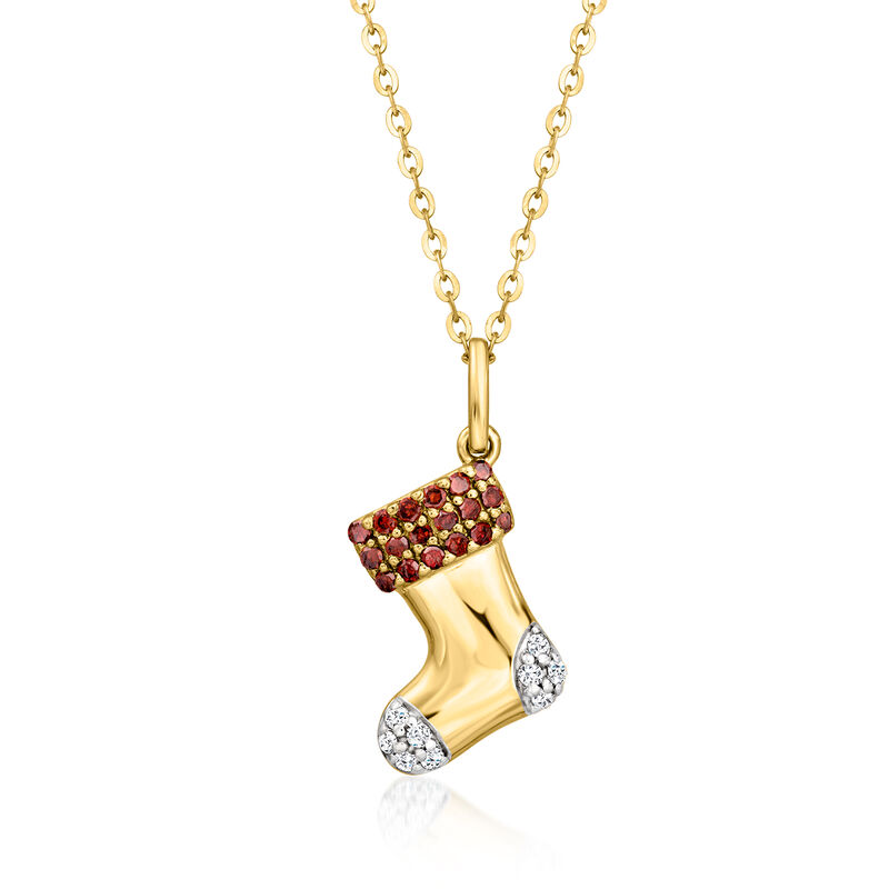 .25 ct. t.w. Red and White Diamond Stocking Pendant Necklace in 18kt Gold Over Sterling. 18" image number 1