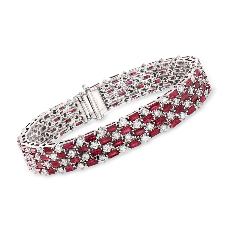 13.00 ct. t.w. Ruby and 5.88 ct. t.w. Diamond Tennis Bracelet in 18kt White Gold. 7.5&quot; image number 0