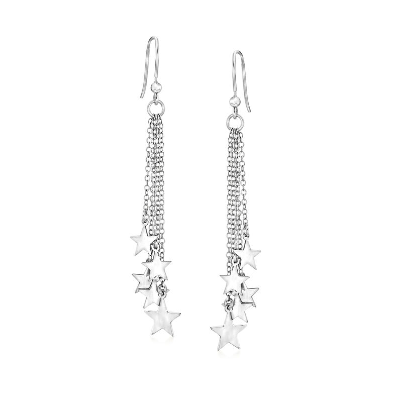 Italian Sterling Silver Star Drop Earrings image number 0