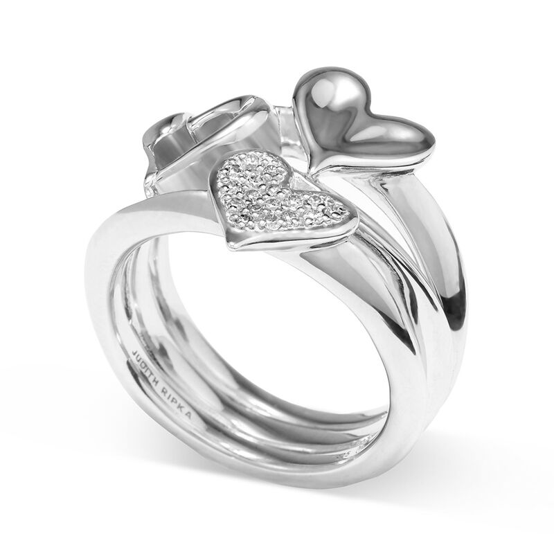 Judith Ripka "Eros" .11 ct. t.w. Diamond Three-Heart Ring in Sterling Silver image number 2