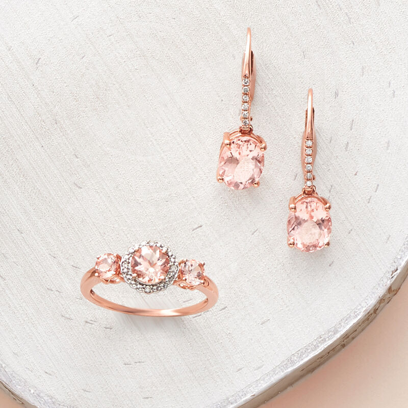 3.20 ct. t.w. Morganite Drop Earrings with Diamond Accents in 14kt Rose Gold image number 2