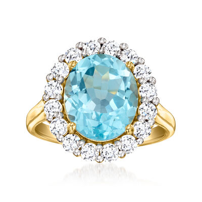 5.00 Carat Sky Blue Topaz Ring with 1.00 ct. t.w. Lab-Grown Diamonds in 18kt Gold Over Sterling