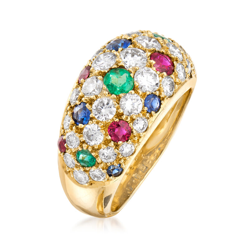 C. 1990 Vintage 1.80 ct. t.w. Diamond and 1.10 ct. t.w. Multi-Gemstone Pave Ring in 18kt Yellow Gold. Size 5 image number 2