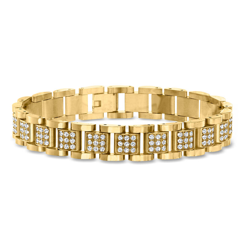 Men's 3.60 ct. t.w. CZ Square-Link Bracelet in 18kt Yellow Gold Plate Over Stainless Steel. 8.5" image number 0