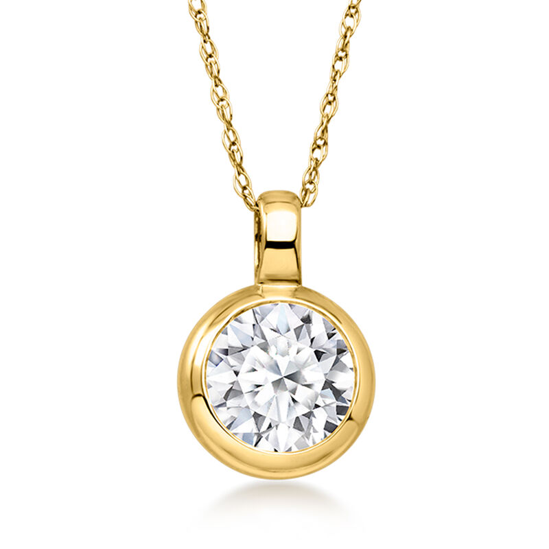 1.00 Carat Bezel-Set Lab-Grown Diamond Solitaire Necklace in 10kt Yellow Gold. 18" image number 1