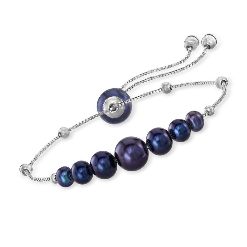4-9.5mm Black Cultured Pearl Bolo Bracelet in Sterling Silver image number 0